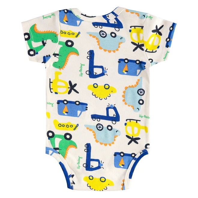 Body Manga Curta em Suedine Estampa Abstrata Divertida - Natural