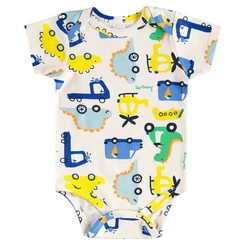 Body Manga Curta em Suedine Estampa Abstrata Divertida - Natural