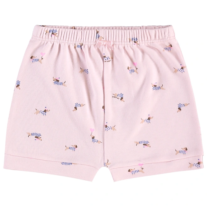 Conjunto Body Meia Manga com Short em Suedine Estampa de Cachorrinhos - Natural/Rosa