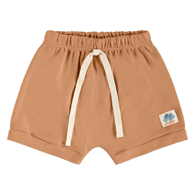 Conjunto Body Manga Curta e Short em Suedine Estampa Dinossauro - Natural/Marrom
