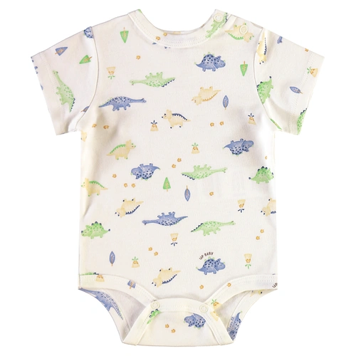 Conjunto Body Manga Curta e Short em Suedine Estampa Dinossauro - Natural/Marrom