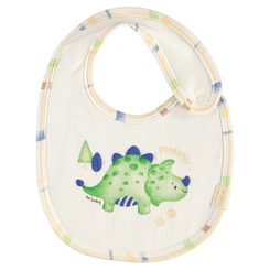 Babador em Suedine Estampa Dinossauro e Listras - Bege