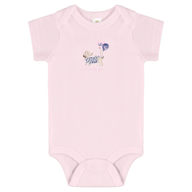 Body Manga Curta em Suedine - Rosa Bebê