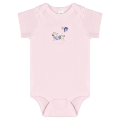 Body Manga Curta em Suedine - Rosa Bebê