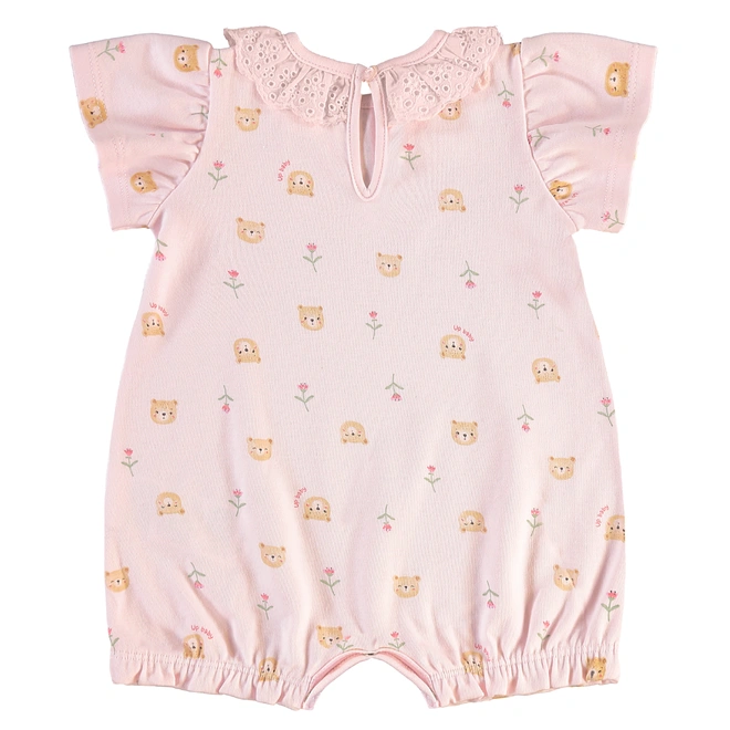 Macaquinho Manga Curta em Suedine Estampa Ursinhos - Rosa