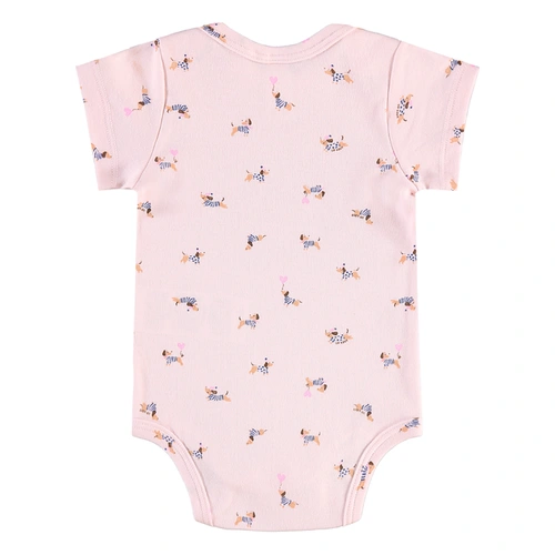 Body Manga Curta em Suedine Estampa de Cachorrinhos - Rosa