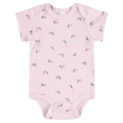 Body Manga Curta em Suedine Estampa de Cachorrinhos - Rosa