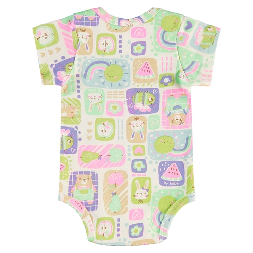 Body Manga Curta em Suedine Estampa Abstrata - Natural