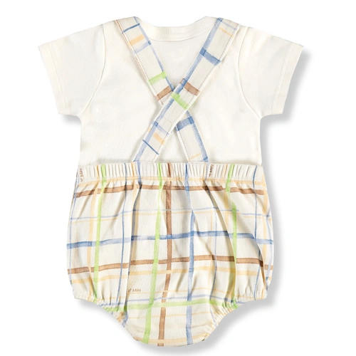 Conjunto Body com Jardineira em Suedine Estampa de Listras - Natural