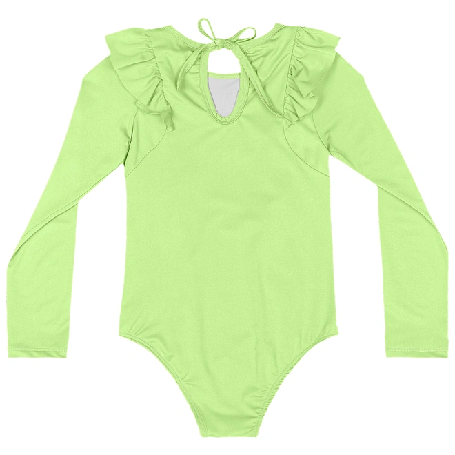 Maiô em Malha Poliester com Babados - Verde Paraíso