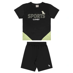 Conjunto Camiseta e Bermuda em Malha Dry Fit - Preto