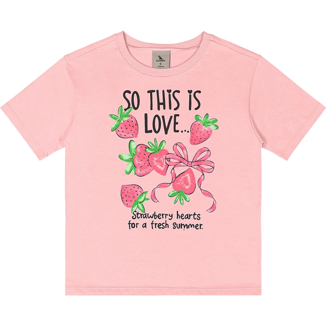 Conjunto Blusa em Malha e Bermuda em Cotton Strawberry - Rosa