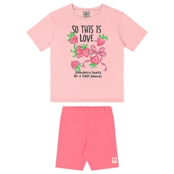 Conjunto Blusa em Malha e Bermuda em Cotton Strawberry - Rosa