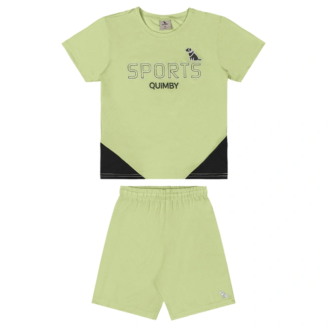 Conjunto Camiseta e Bermuda em Malha Dry Fit - Verde Paraíso