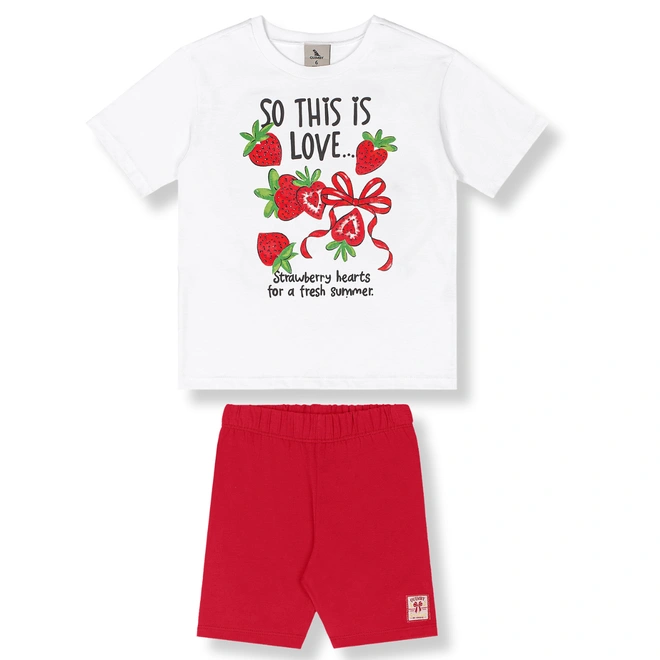 Conjunto Blusa em Malha e Bermuda em Cotton Strawberry - Branco Especial