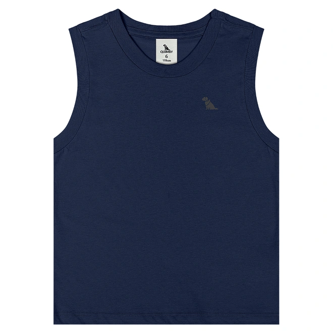 Camiseta Regata Básica em Meia Malha - Azul Escuro