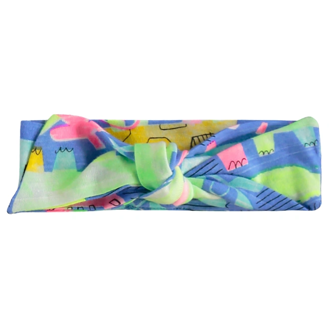 Macaquinho com Faixa em Malha Flamê Estampa Abstrata - Azul