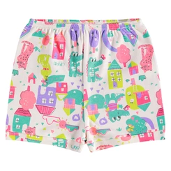 Short em Suedine Estampa Abstrata - Off White