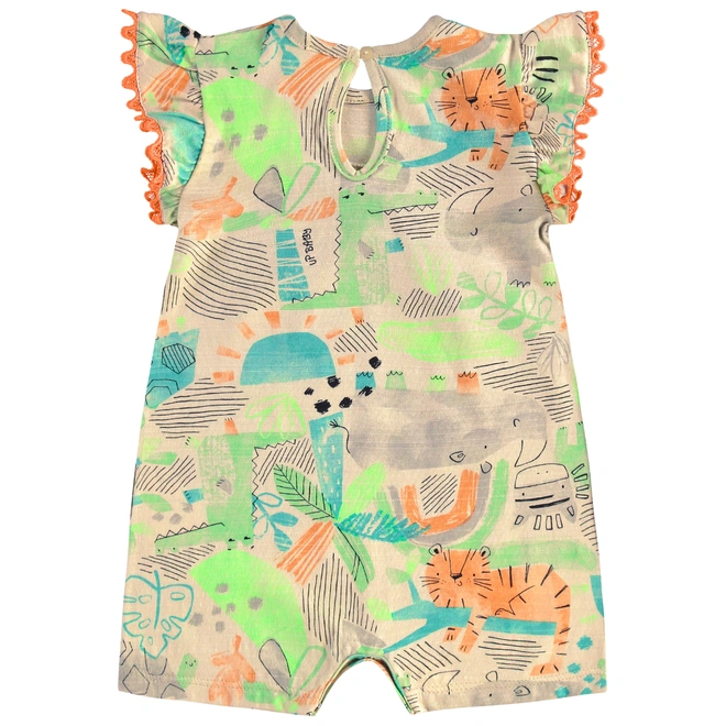 Macaquinho com Faixa em Malha Flamê Estampa Abstrata - Bege