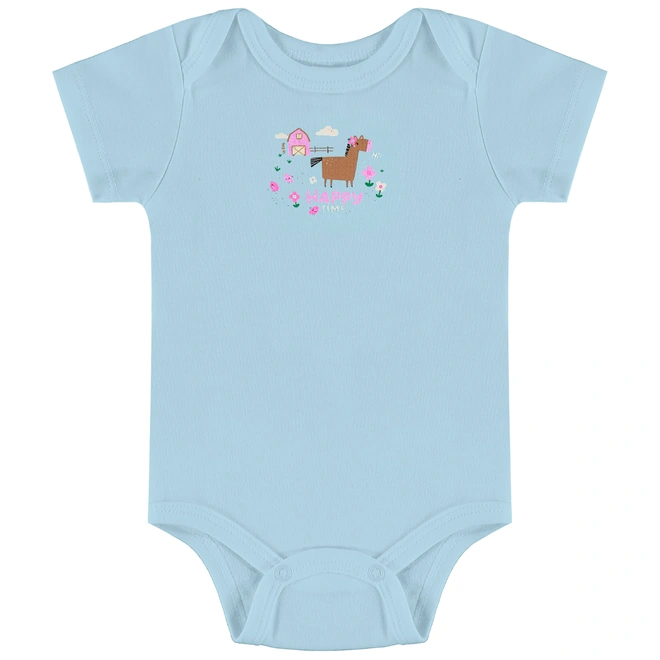 Conjunto Body Meia Manga com Short em Suedine Estampa Abstrata Bichinhos - Azul Delicado