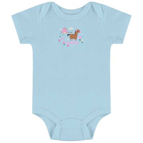 Conjunto Body Meia Manga com Short em Suedine Estampa Abstrata Bichinhos - Azul Delicado