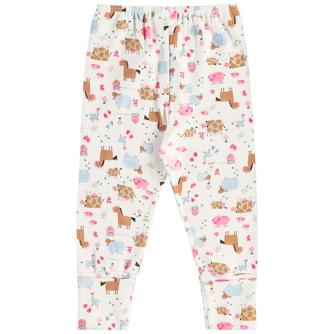 Calça Em Suedine Estampa Abstrata Bichinhos - Branco