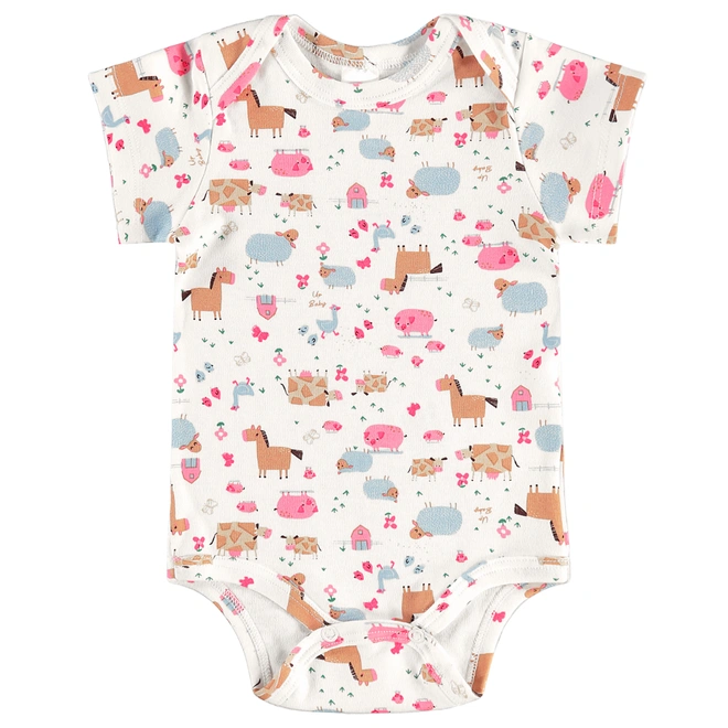 Body Manga Curta em Suedine Estampa Abstrata Bichinhos - Branco