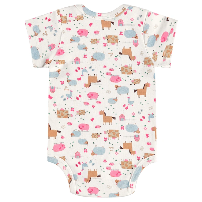 Body Manga Curta em Suedine Estampa Abstrata Bichinhos - Branco