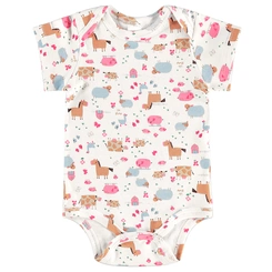 Body Manga Curta em Suedine Estampa Abstrata Bichinhos - Branco