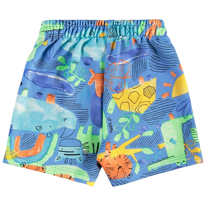 Conjunto Camiseta em Malha e Bermuda em Moletom sem Felpa Estampa Tigre Abstrato - Azul Ethereal