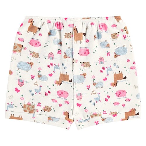 Short em Suedine Estampa Abstrata Bichinhos - Branco