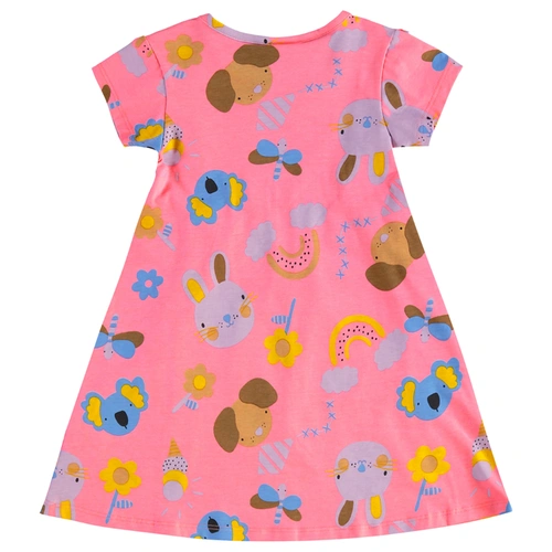 Vestido Manga Curta em Cotton Floral - Pink