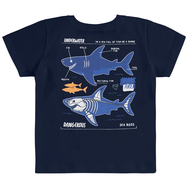 Conjunto Camisa Meia Manga em Malha e Bermuda em Microfibra Tubarão - Azul Escuro