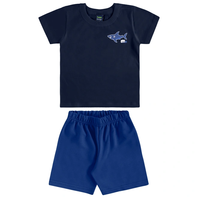 Conjunto Camisa Meia Manga em Malha e Bermuda em Microfibra Tubarão - Azul Escuro