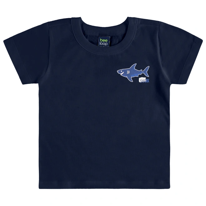 Conjunto Camisa Meia Manga em Malha e Bermuda em Microfibra Tubarão - Azul Escuro