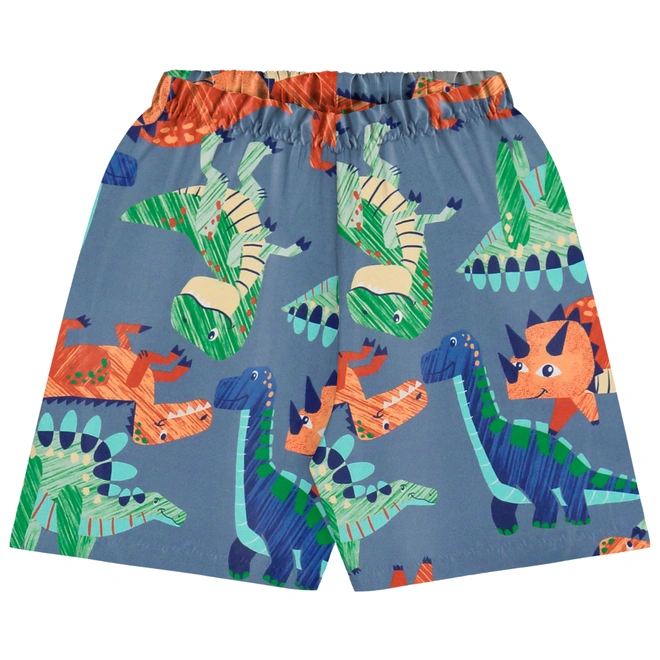 Conjunto Camisa Meia Manga em Malha e Bermuda em Microfibra Dino - Natural