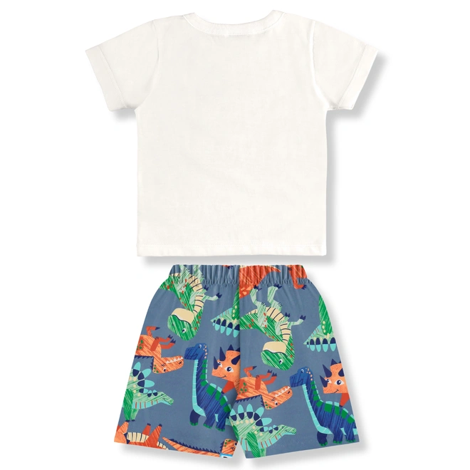 Conjunto Camisa Meia Manga em Malha e Bermuda em Microfibra Dino - Natural