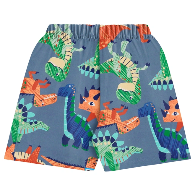 Conjunto Camisa Meia Manga em Malha e Bermuda em Microfibra Dino - Natural