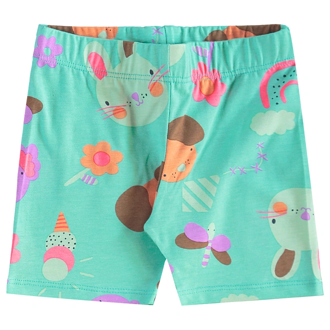 Conjunto Blusa em Malha e Bermuda em Cotton Floral - Pink Neon/Verde