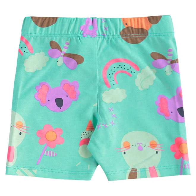 Conjunto Blusa em Malha e Bermuda em Cotton Floral - Pink Neon/Verde