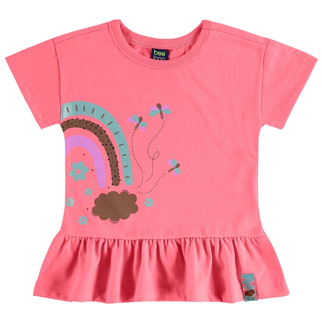 Conjunto Blusa em Malha e Bermuda em Cotton Floral - Pink Neon/Verde