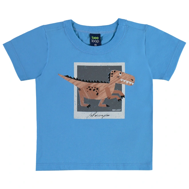 Conjunto Camisa Meia Manga em Malha e Bermuda em Microfibra Dino - Azul Ethereal