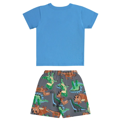 Conjunto Camisa Meia Manga em Malha e Bermuda em Microfibra Dino - Azul Ethereal