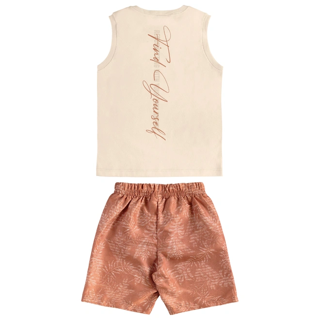 Conjunto Camiseta Regata em Malha e Bermuda em Microfibra - Bege