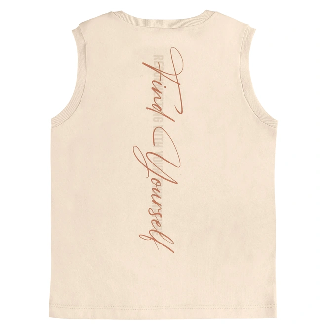 Conjunto Camiseta Regata em Malha e Bermuda em Microfibra - Bege