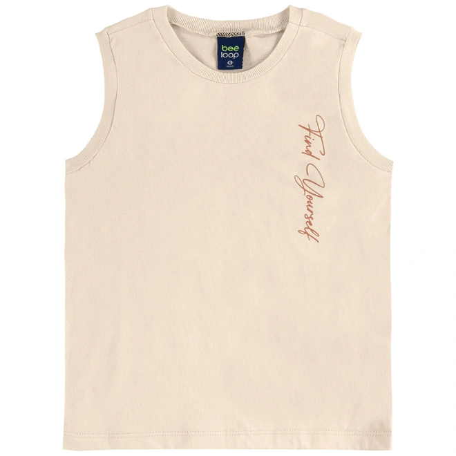 Conjunto Camiseta Regata em Malha e Bermuda em Microfibra - Bege