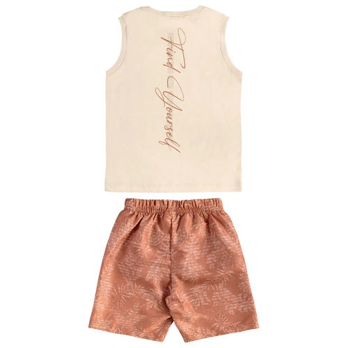 Conjunto Camiseta Regata em Malha e Bermuda em Microfibra - Bege