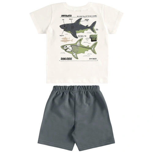 Conjunto Camisa Meia Manga em Malha e Bermuda em Microfibra Tubarão - Natural
