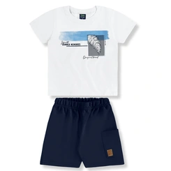 Conjunto Camisa Meia Manga em Malha e Bermuda em Moletom - Branco Especial