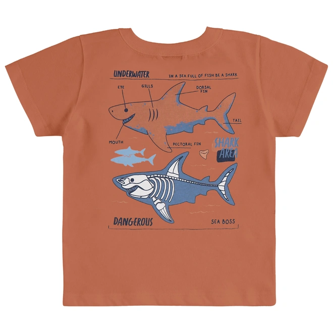 Conjunto Camisa Meia Manga em Malha e Bermuda em Microfibra Tubarão - Marrom Argila